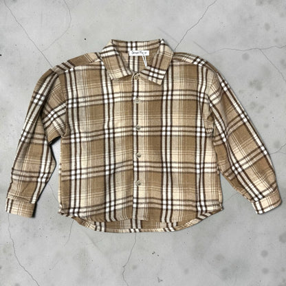 Camicia a quadri in flanella beige e marrone Chulo Store con bottoni frontali e colletto classico per bambini