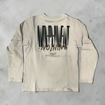 Maglietta a maniche lunghe Chulo Store color crema in cotone con stampa grafica All or Nothing sul retro